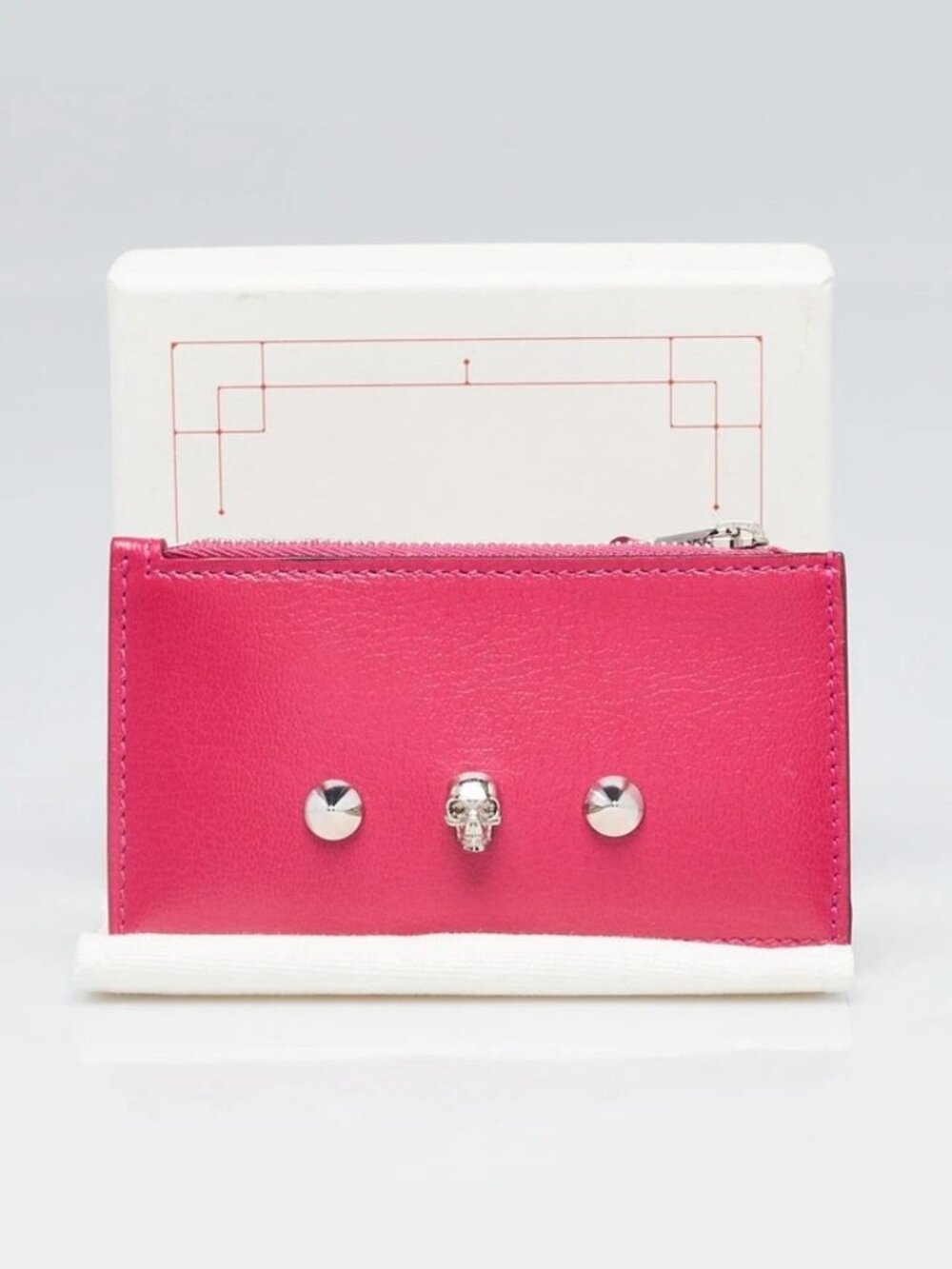Alexander McQueen Pink Leather Skull Studded Card Holder Wallet